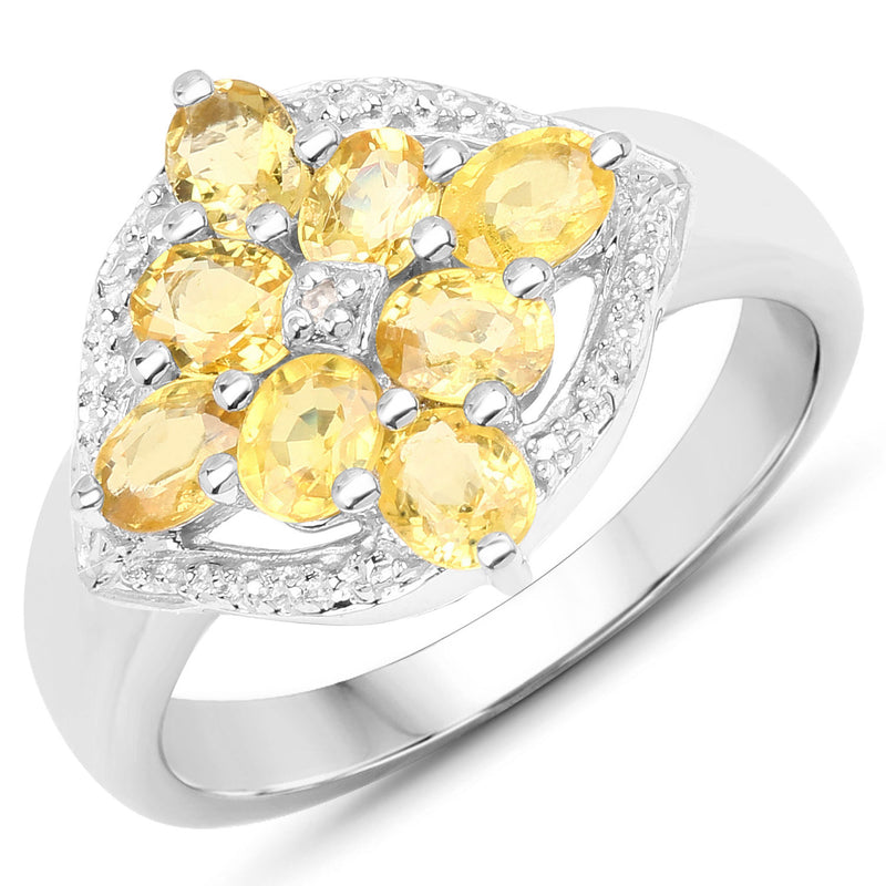 1.60 Carat Genuine Yellow Sapphire and White Diamond .925 Sterling Silver Ring