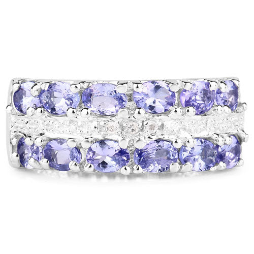2.05 Carat Genuine Tanzanite and White Topaz .925 Sterling Silver Ring