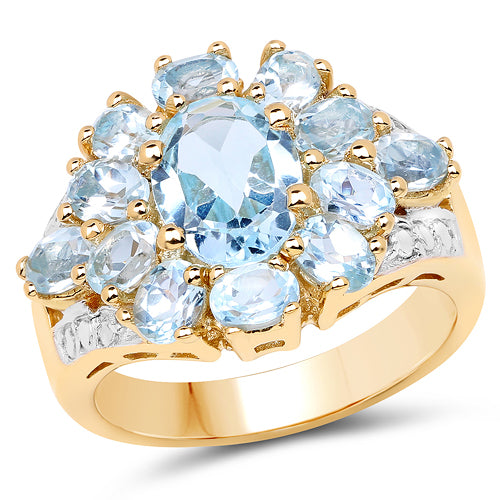 14K Yellow Gold Plated 4.28 Carat Genuine Blue Topaz .925 Sterling Silver Ring