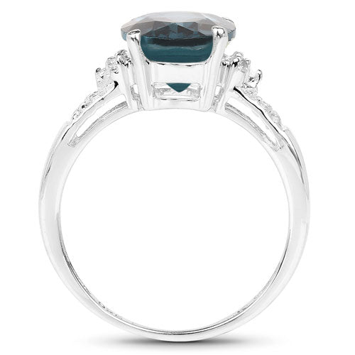 2.64 Carat Genuine London Blue Topaz and White Topaz .925 Sterling Silver Ring