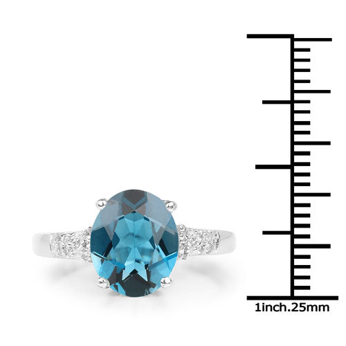 2.64 Carat Genuine London Blue Topaz and White Topaz .925 Sterling Silver Ring