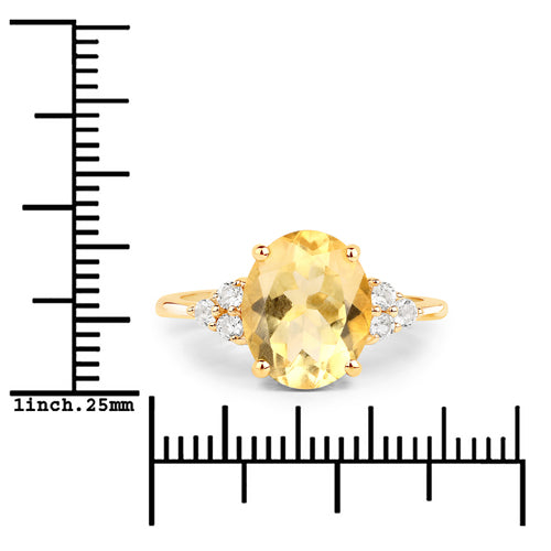 3.34 Carat Genuine Citrine and White Topaz .925 Sterling Silver Ring
