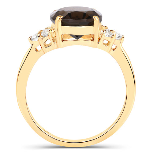 3.74 Carat Genuine Smoky Quartz and White Topaz .925 Sterling Silver Ring