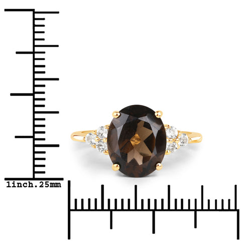 3.74 Carat Genuine Smoky Quartz and White Topaz .925 Sterling Silver Ring
