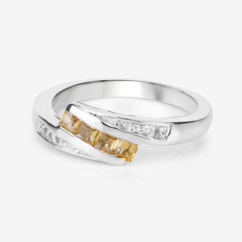 0.43 Carat Genuine Citrine and White Topaz .925 Sterling Silver Ring