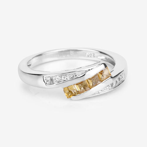 0.43 Carat Genuine Citrine and White Topaz .925 Sterling Silver Ring