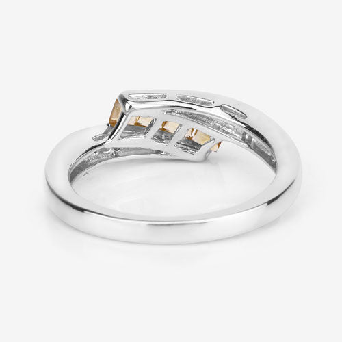 0.43 Carat Genuine Citrine and White Topaz .925 Sterling Silver Ring