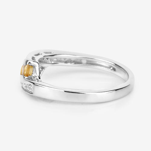 0.43 Carat Genuine Citrine and White Topaz .925 Sterling Silver Ring
