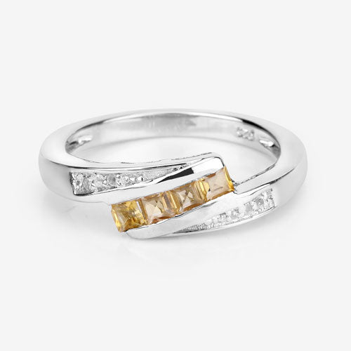 0.43 Carat Genuine Citrine and White Topaz .925 Sterling Silver Ring