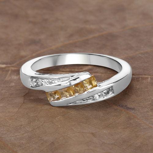 0.43 Carat Genuine Citrine and White Topaz .925 Sterling Silver Ring