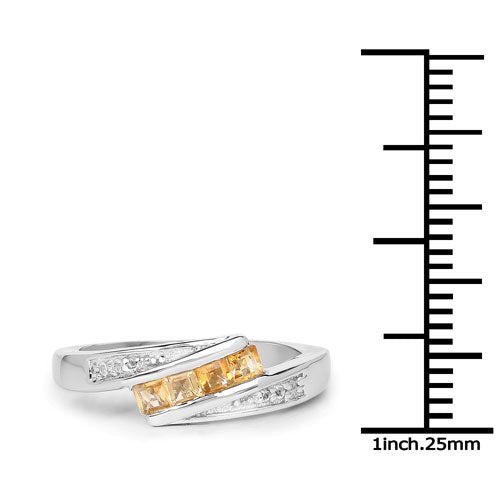 0.43 Carat Genuine Citrine and White Topaz .925 Sterling Silver Ring