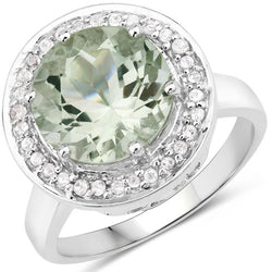 4.94 Carat Genuine Green Amethyst and White Topaz .925 Sterling Silver Ring