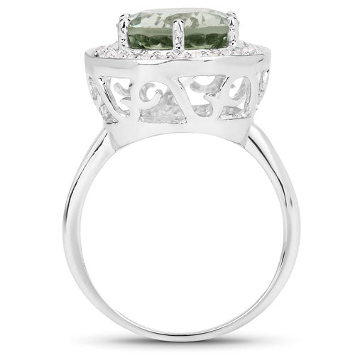 4.94 Carat Genuine Green Amethyst and White Topaz .925 Sterling Silver Ring