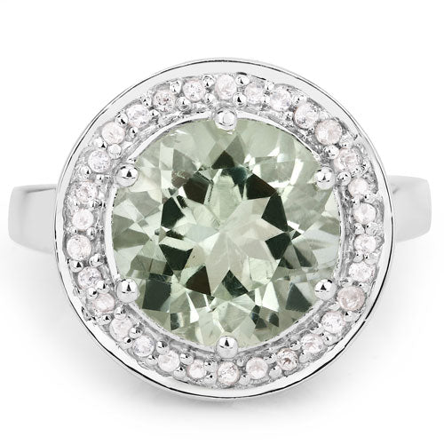 4.94 Carat Genuine Green Amethyst and White Topaz .925 Sterling Silver Ring