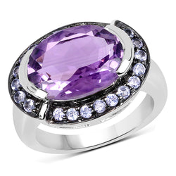 5.56 Carat Genuine Amethyst & Tanzanite .925 Sterling Silver Ring