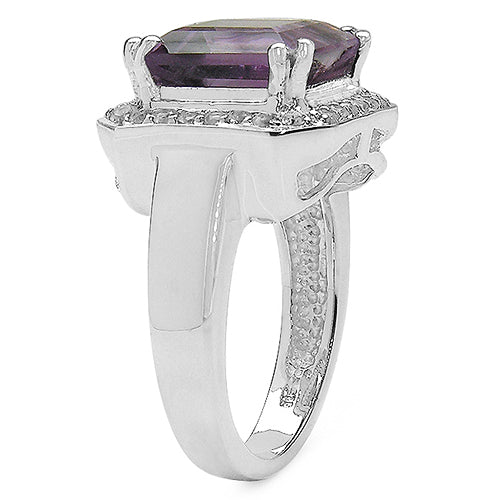 4.91 Carat Genuine Amethyst & White Topaz .925 Sterling Silver Ring