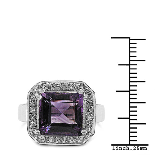 4.91 Carat Genuine Amethyst & White Topaz .925 Sterling Silver Ring