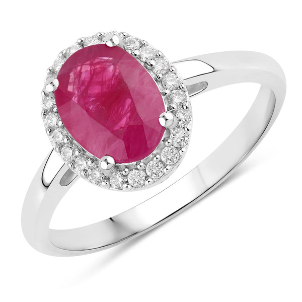 1.59 Carat Genuine Ruby and White Diamond 10K White Gold Ring