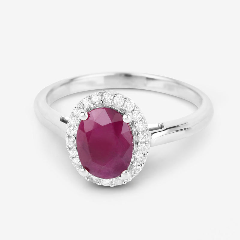 1.59 Carat Genuine Ruby and White Diamond 10K White Gold Ring