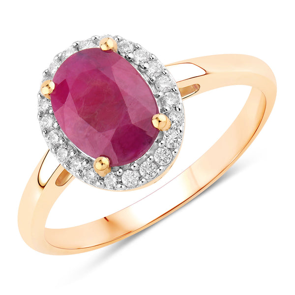 1.59 Carat Genuine Ruby and White Diamond 10K Yellow Gold Ring