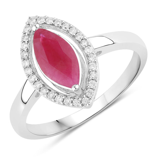 1.52 Carat Genuine Ruby and White Diamond 10K White Gold Ring