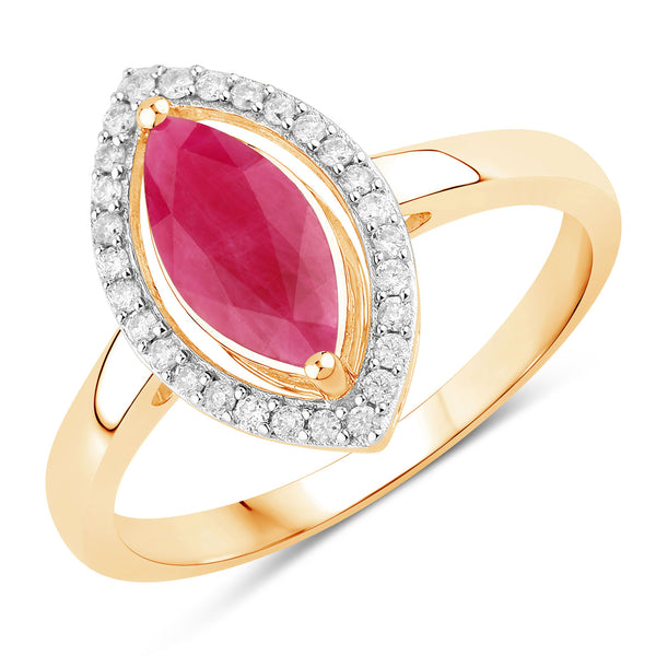 1.52 Carat Genuine Ruby and White Diamond 10K Yellow Gold Ring