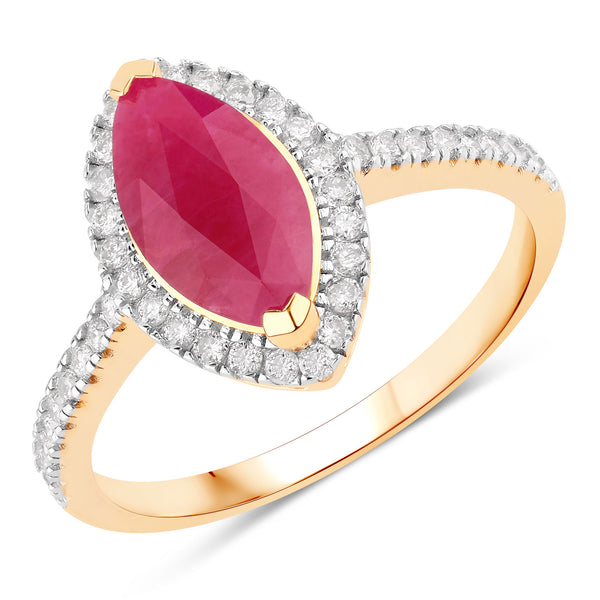 1.79 Carat Genuine Ruby and White Diamond 10K Yellow Gold Ring