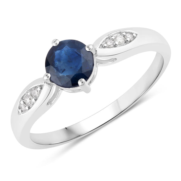 0.89 Carat Genuine Blue Sapphire and White Diamond 10K White Gold Ring