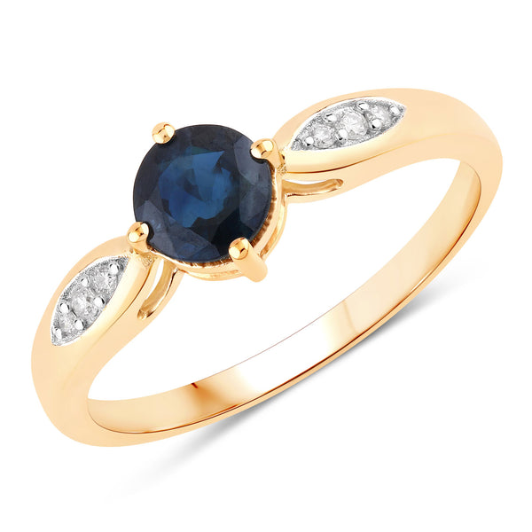 0.89 Carat Genuine Blue Sapphire and White Diamond 10K Yellow Gold Ring