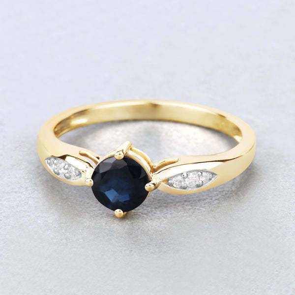 0.89 Carat Genuine Blue Sapphire and White Diamond 10K Yellow Gold Ring