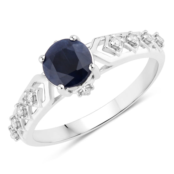 1.13 Carat Genuine Blue Sapphire and White Diamond 10K White Gold Ring