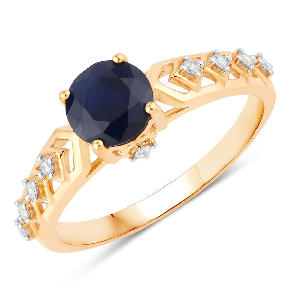 1.13 Carat Genuine Blue Sapphire and White Diamond 10K Yellow Gold Ring