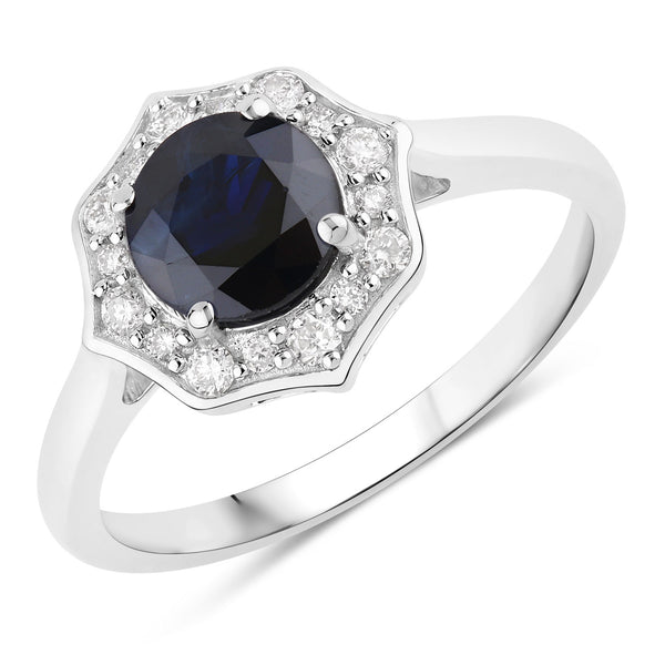 1.34 Carat Genuine Blue Sapphire and White Diamond 10K White Gold Ring