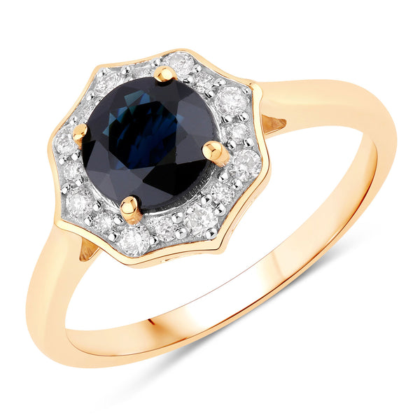 1.34 Carat Genuine Blue Sapphire and White Diamond 10K Yellow Gold Ring