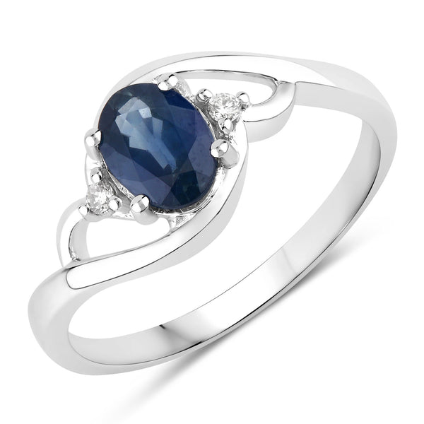 0.98 Carat Genuine Blue Sapphire and White Diamond 10K White Gold Ring