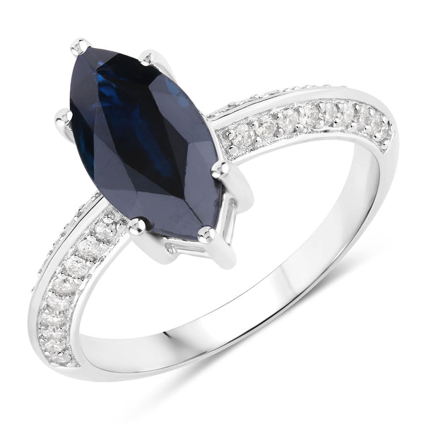 2.39 Carat Genuine Blue Sapphire and White Diamond 10K White Gold Ring