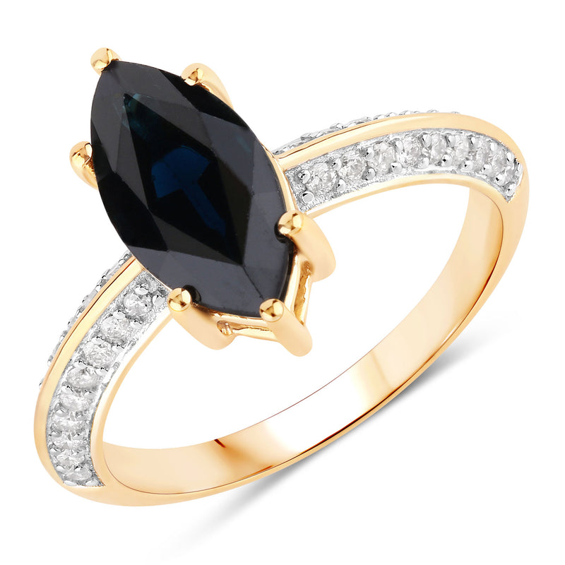 2.39 Carat Genuine Blue Sapphire and White Diamond 10K Yellow Gold Ring