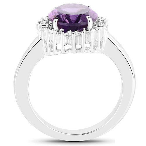 4.99 Carat Genuine Amethyst and White Topaz .925 Sterling Silver Ring
