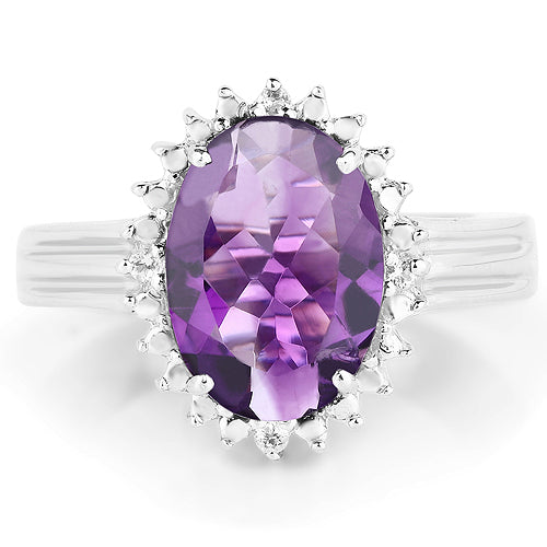 4.99 Carat Genuine Amethyst and White Topaz .925 Sterling Silver Ring