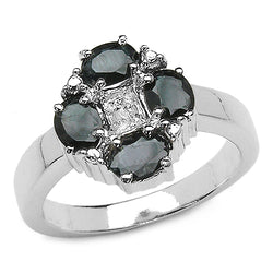 2.02 Carat Genuine Black Sapphire & White Topaz .925 Sterling Silver Ring