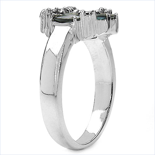 2.02 Carat Genuine Black Sapphire & White Topaz .925 Sterling Silver Ring