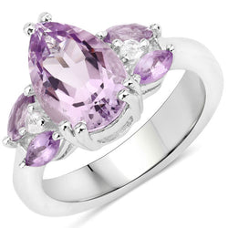 3.20 Carat Genuine Amethyst and White Topaz .925 Sterling Silver Ring