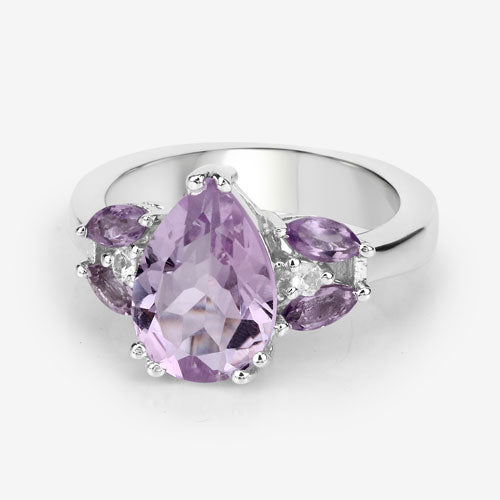 3.20 Carat Genuine Amethyst and White Topaz .925 Sterling Silver Ring