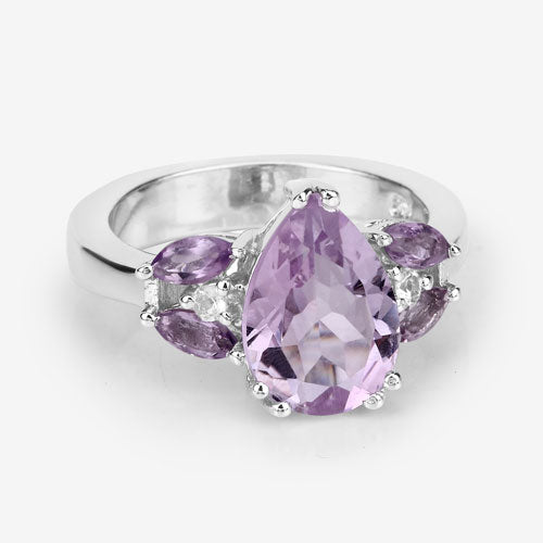 3.20 Carat Genuine Amethyst and White Topaz .925 Sterling Silver Ring