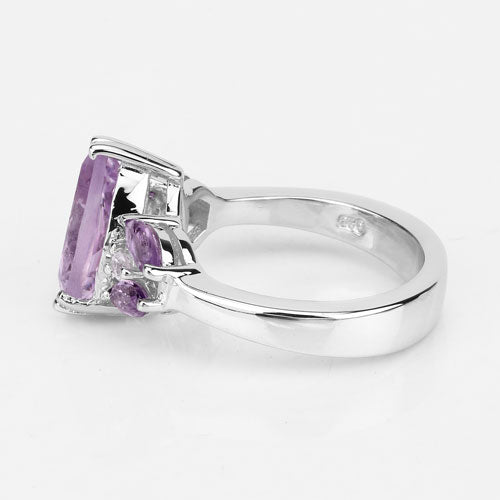 3.20 Carat Genuine Amethyst and White Topaz .925 Sterling Silver Ring