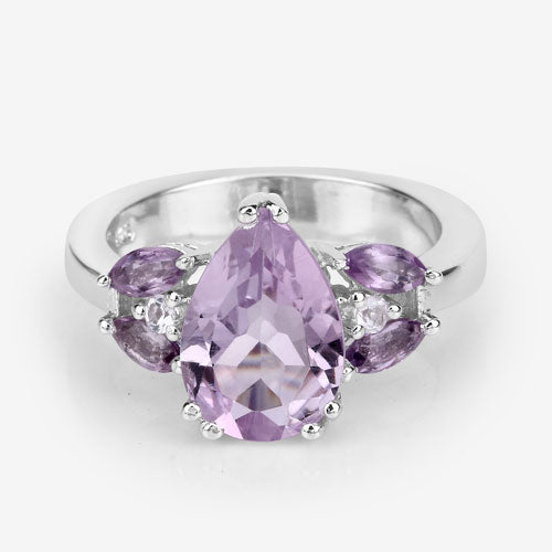 3.20 Carat Genuine Amethyst and White Topaz .925 Sterling Silver Ring