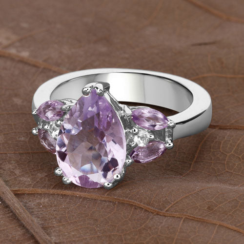 3.20 Carat Genuine Amethyst and White Topaz .925 Sterling Silver Ring