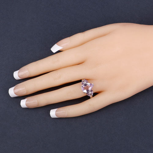3.20 Carat Genuine Amethyst and White Topaz .925 Sterling Silver Ring