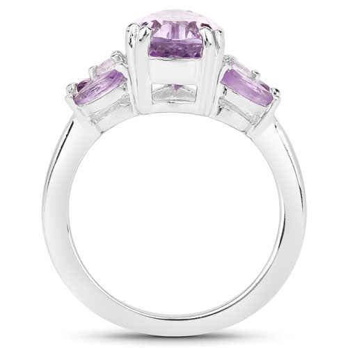 3.20 Carat Genuine Amethyst and White Topaz .925 Sterling Silver Ring
