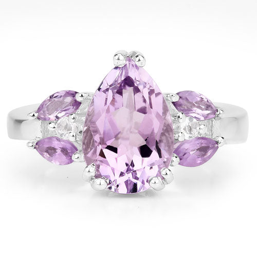 3.20 Carat Genuine Amethyst and White Topaz .925 Sterling Silver Ring